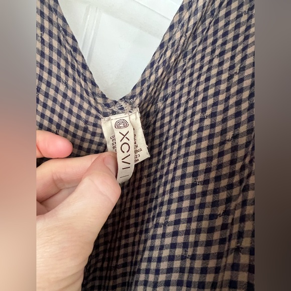 XCVI Gingham Asymmetrical Hem Maxi Dress W Embroidered Flowers XL - Picture 5 of 6